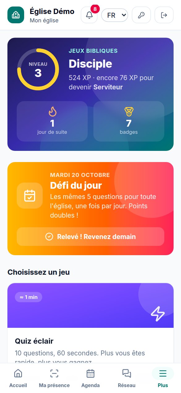 Les jeux bibliques de Church OS sur un téléphone